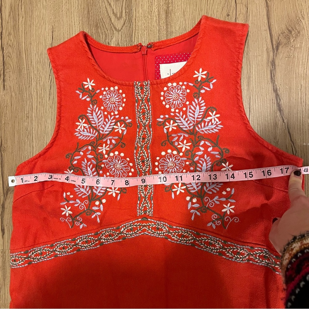 Anthropologie Embroidered Red Dress sleeveless size 6 - Picture 4 of 8
